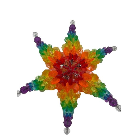 Vintage Rainbow Beaded Star Ornament For Home Tree Or Holiday Decor 5" - Picture 2 of 3